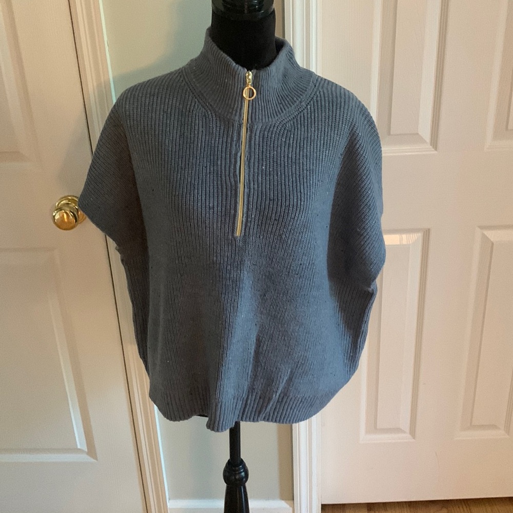 Elliott Lauren Blue Short Sleeve Knit 1/4 Zip Poncho- Size XL